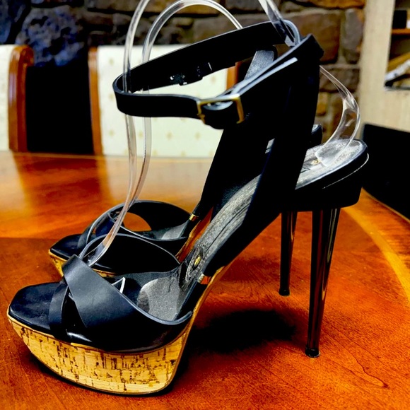 Sexy Gianmarco Lorenzi Cork Leather Stiletto Ankle Strap Platforms EU 39 - Picture 3 of 8